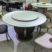 Dining Table Artificial Stone Wood Veneer Stainless Steel LKD122DTSHYC | LEUKHOME