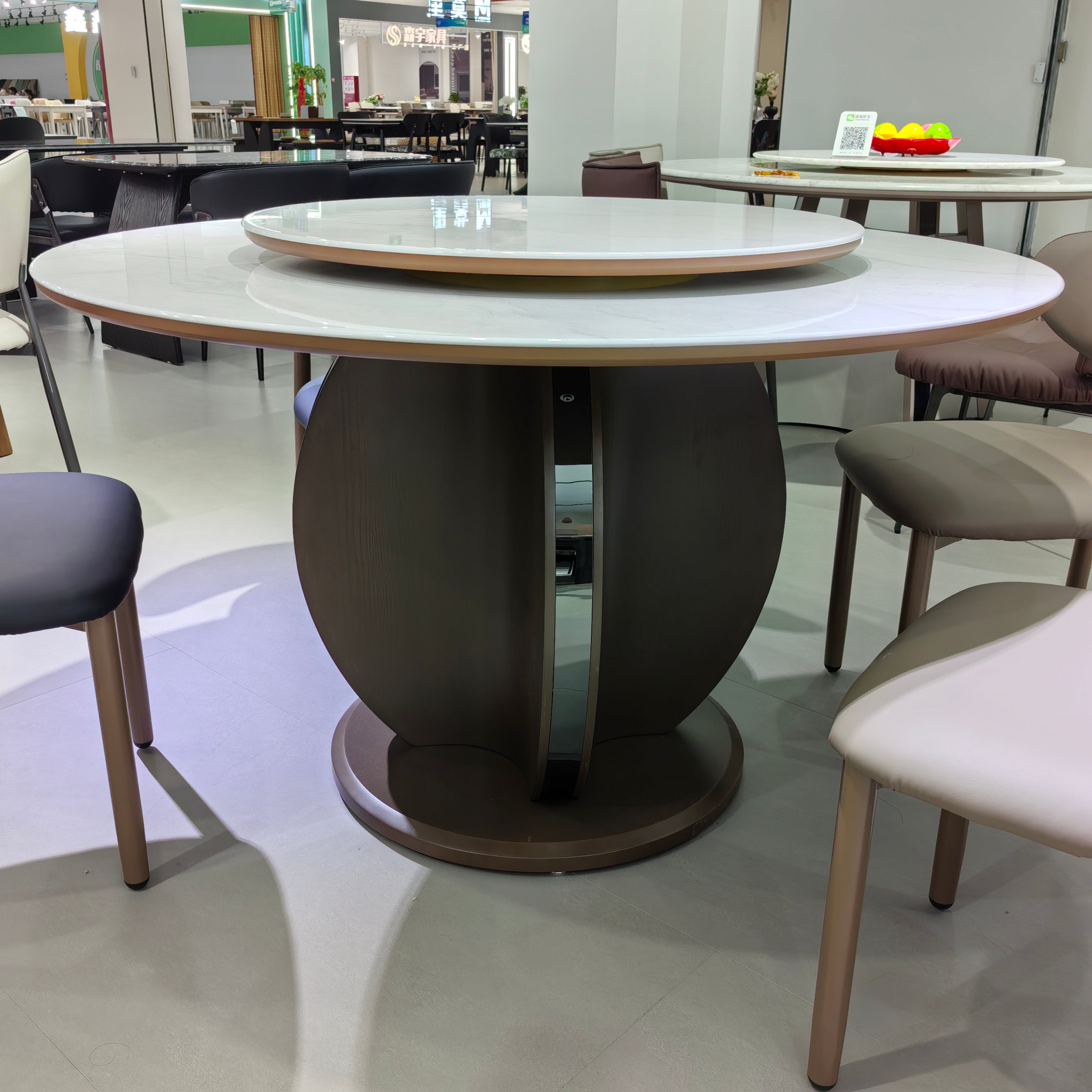 Dining Table Artificial Stone Wood Veneer Stainless Steel LKD122DTSHYC | LEUKHOME