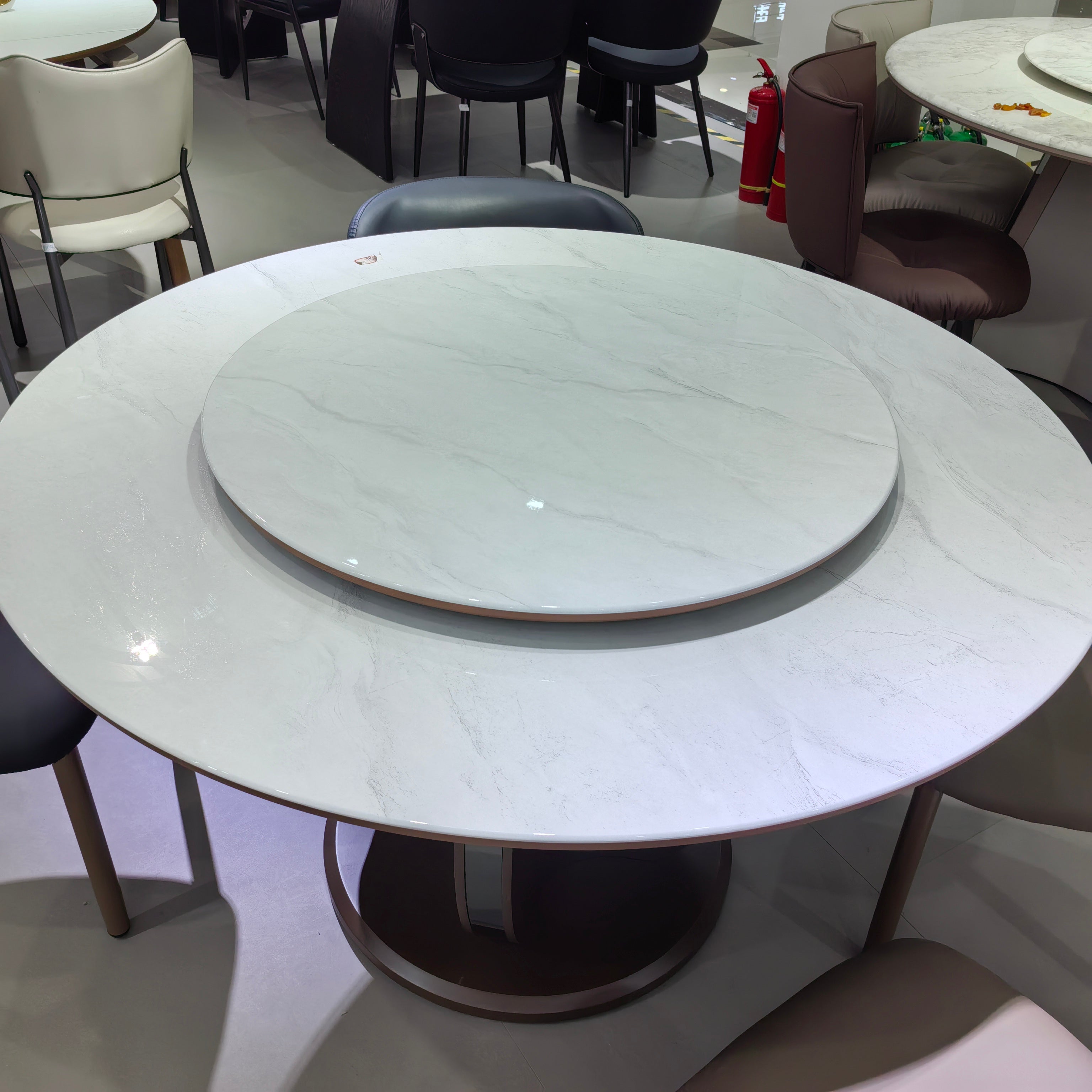 Dining Table Artificial Stone Wood Veneer Stainless Steel LKD122DTSHYC | LEUKHOME