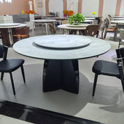 Dining Table Artificial Stone Wood Veneer Stainless Steel LKD123DTSHYC | LEUKHOME