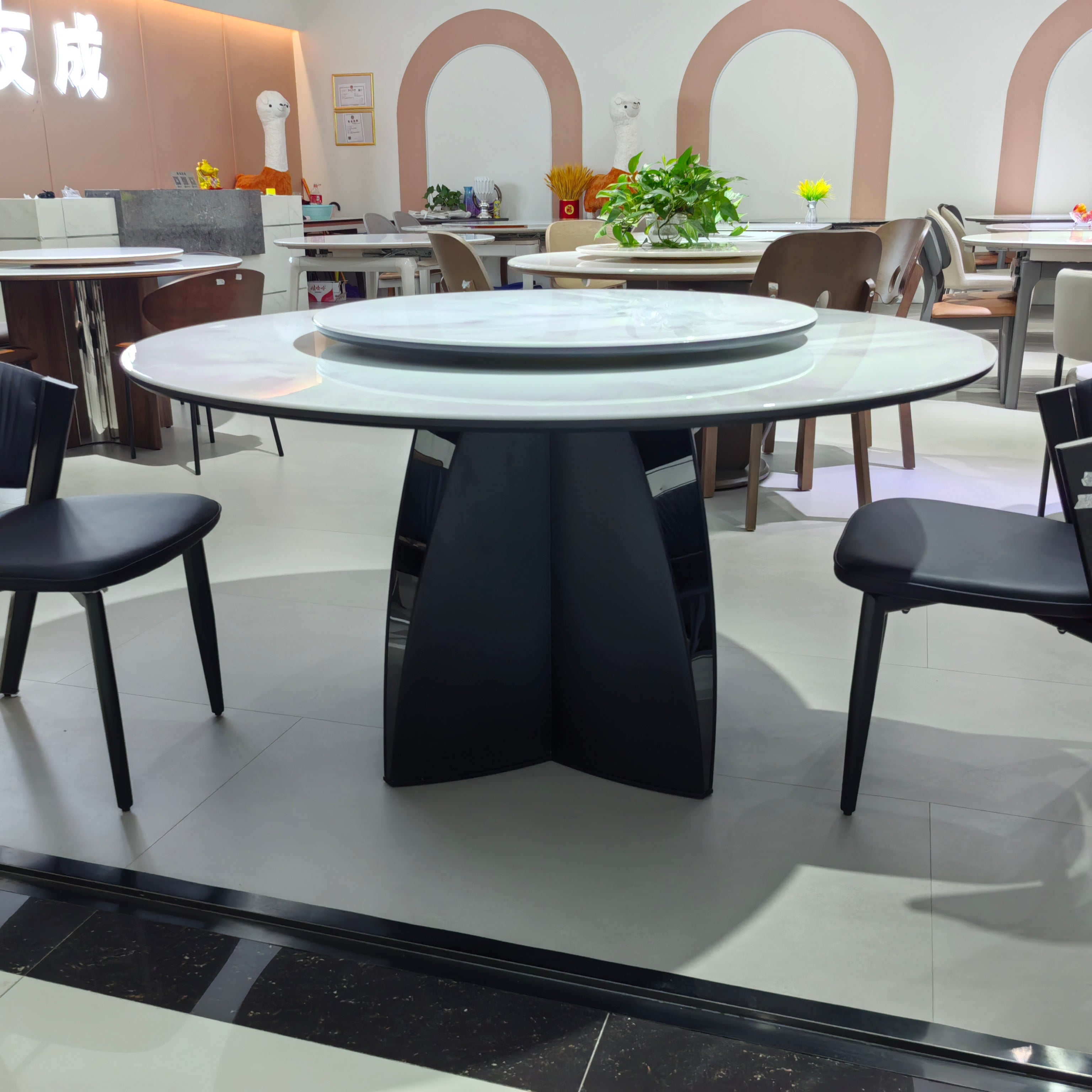 Dining Table Artificial Stone Wood Veneer Stainless Steel LKD123DTSHYC | LEUKHOME