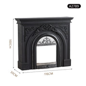 Retro Black Carved Fireplace | LEUKHOME