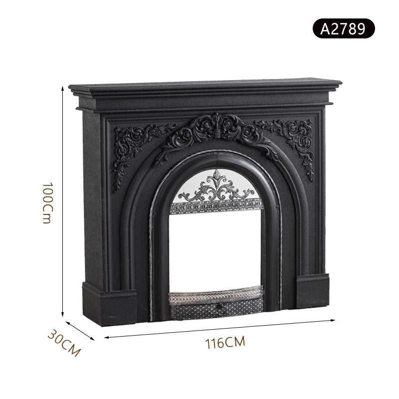 Retro Black Carved Fireplace | LEUKHOME
