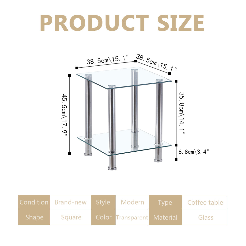 Small Square Glass Coffee Table Clear AWS007UK | LEUKHOUSE
