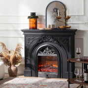 Retro Black Carved Fireplace | LEUKHOME