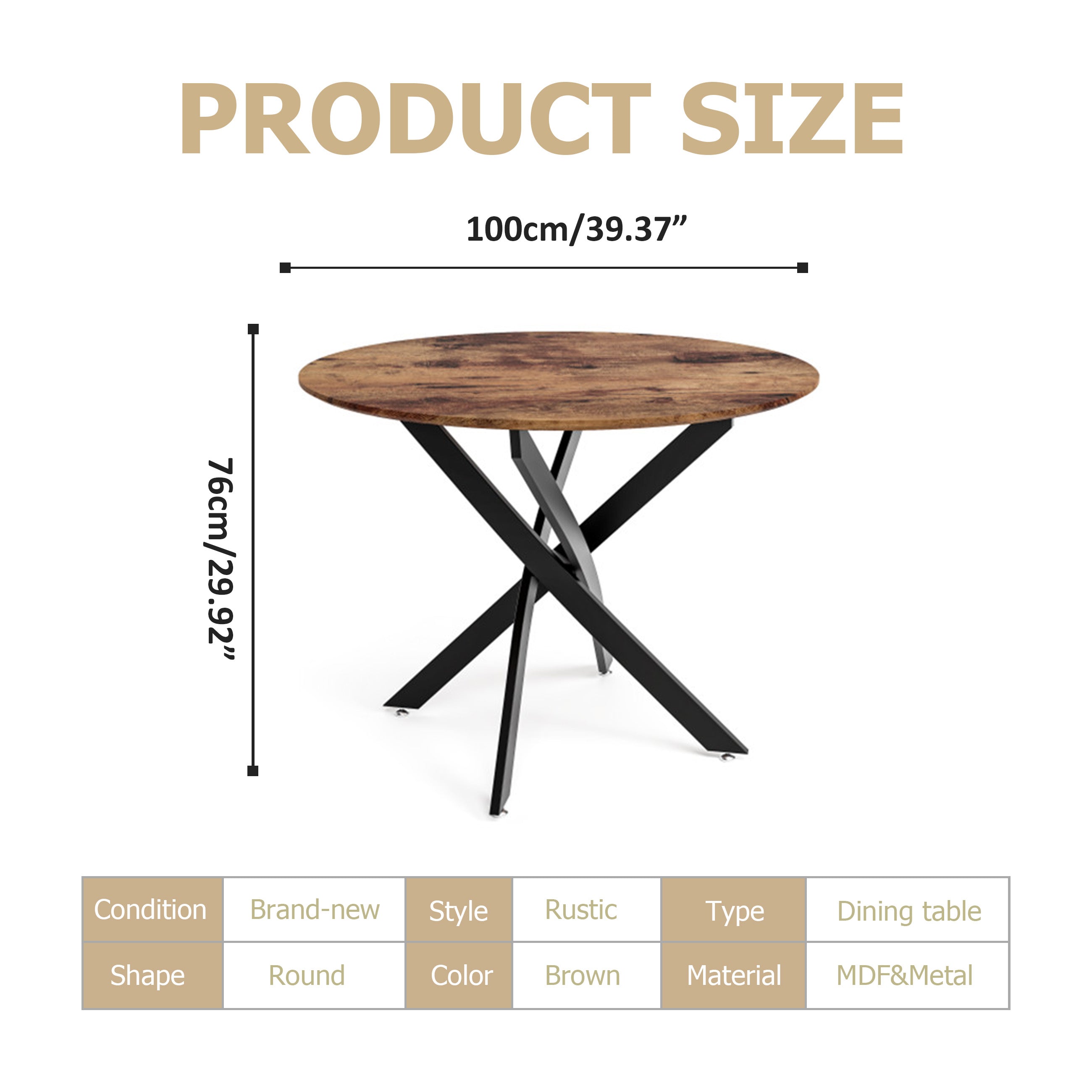 Round Dining Table 100x100cm Wooden/Black AWS022UK | LEUKHOUSE