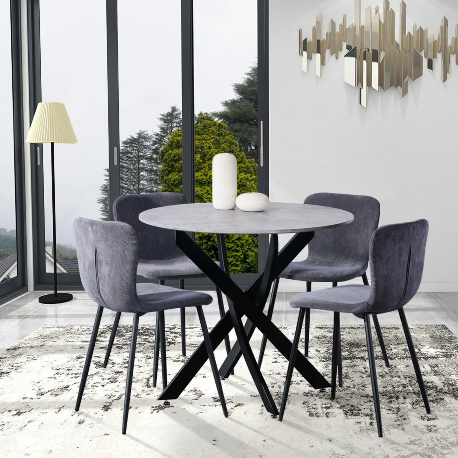 Round Dining Table 100x100cm Grey/Black AWS022UK | LEUKHOUSE