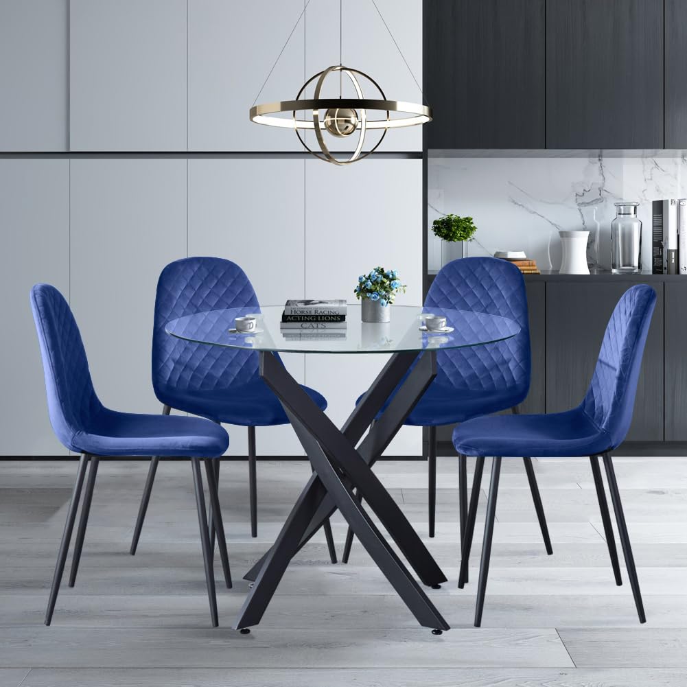 Round Dining Table 100x100cm Glass/Black AWS022UK | LEUKHOUSE