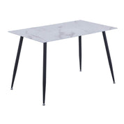 Rechteckiger Esstisch aus Glas Moderner Marmor Küchentisch mit Metallbeinen für Esszimmer Wohnzimmer, Weiß DE | LEUKHOUSE