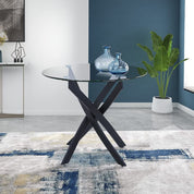 Esstisch Rund Glas Moderner Küchentisch 80cm Runder Glas Esszimmertische mit Metallbeinen für Esszimmer Wohnzimmer Küche, Schwarz DE | LEUKHOUSE