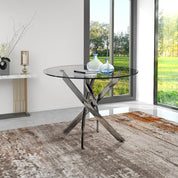 Runder Esstisch Glas Moderner Küchentisch Runder Glastisch Esszimmertische für Esszimmer Wohnzimmer Küche, Silber 80cm DE | LEUKHOUSE