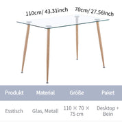 Esstisch aus Glas Rechteckiger Moderner Esstisch Küchentisch mit Metallbeine für Wohnzimmer Esszimmer Büro, Natur DE | LEUKHOUSE