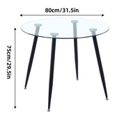 Esstisch Glas Esszimmertisch küchentisch Glastisch Moderner Stil Runder Tisch für Wohnzimmer Büro Küche Schwarz 80cm DE | LEUKHOUSE