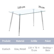 Schreibtisch Glasplatte Moderner Arbeitstisch aus Glas Rechteckiger Schreibtisch Computertisch Bürotisch Mit Metallbeinen, Silber DE | LEUKHOUSE