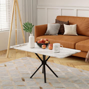 Couchtisch Weiß Wohnzimmertisch Marmor im Industriestil, Rechteckiger Sofatisch, Kaffetisch, TV Tische, für Wohnzimmer, Schlafzimmer, 100 x 50 x 45cm DE | LEUKHOUSE