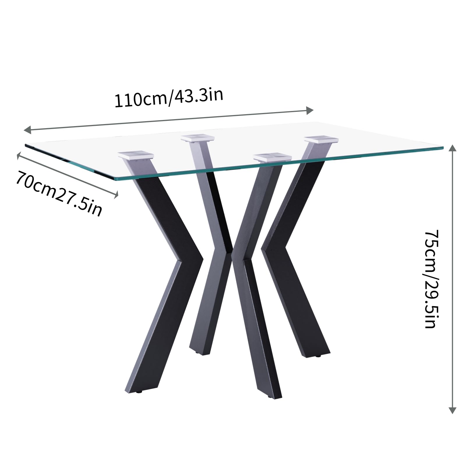 Glas Esstisch Rechteck Küchentisch mit Schwarzen Metallbeinen Moderner Industrieller Esstisch 110cm DE | LEUKHOUSE