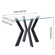 Glas Esstisch Rechteck Küchentisch mit Schwarzen Metallbeinen Moderner Industrieller Esstisch 110cm DE | LEUKHOUSE