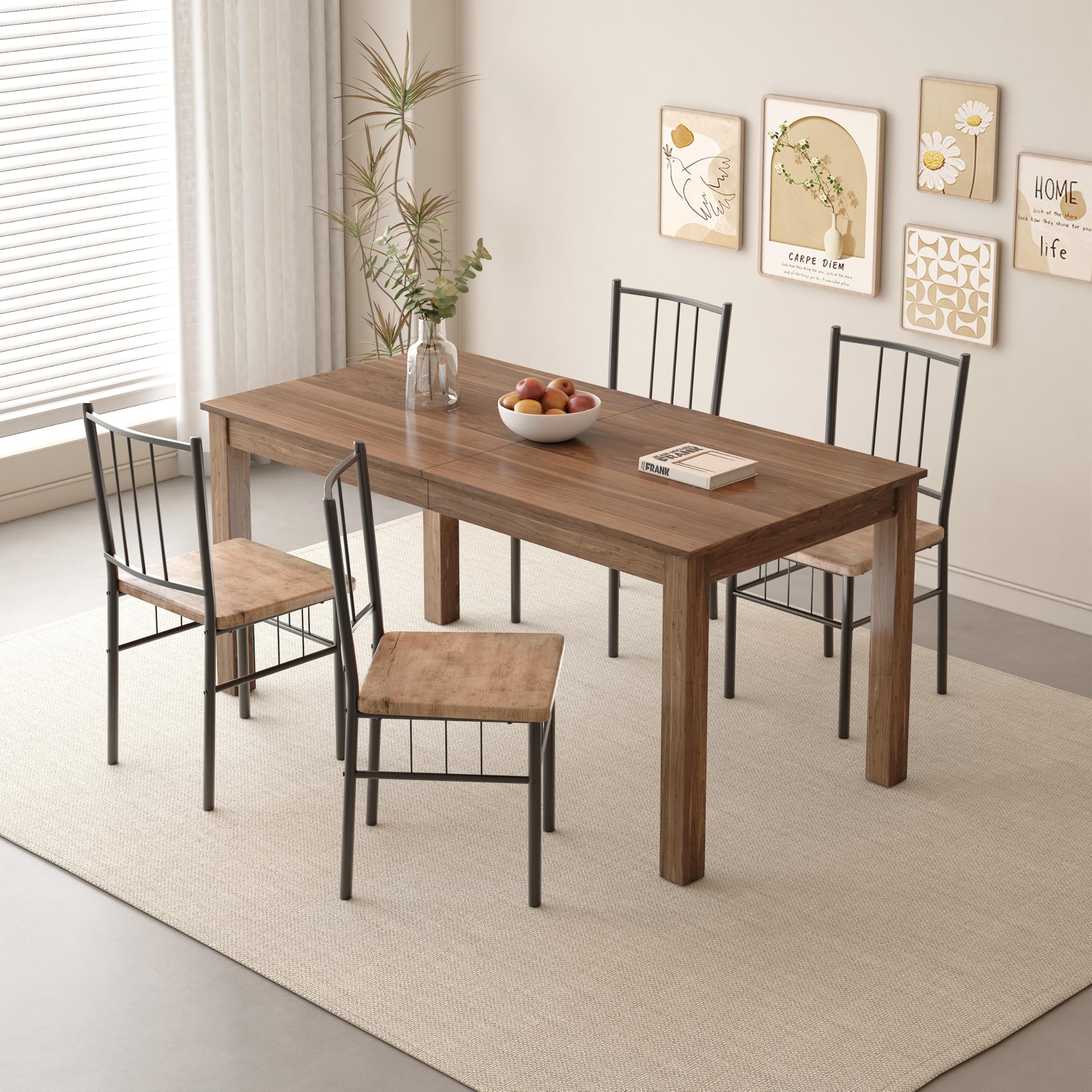 Esstisch Küchentisch 160 x 80cm Esszimmertische aus Holz Rechteckiger Tischbeine Industrial Style Holztisch Küchentisch Tisch küche für 4-6 Personen, Walnuss DE | LEUKHOUSE