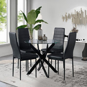 Esstisch Rund Glas Moderner Küchentisch 80cm Runder Glas Esszimmertische mit Metallbeinen für Esszimmer Wohnzimmer Küche, Schwarz DE | LEUKHOUSE