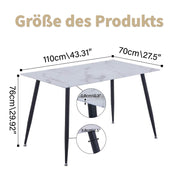 Rechteckiger Esstisch aus Glas Moderner Marmor Küchentisch mit Metallbeinen für Esszimmer Wohnzimmer, Weiß DE | LEUKHOUSE