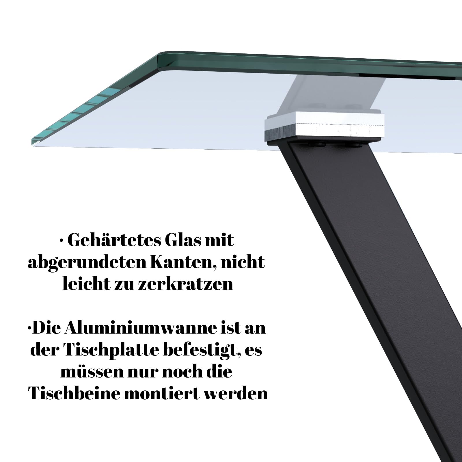 Glas Esstisch Rechteck Küchentisch mit Schwarzen Metallbeinen Moderner Industrieller Esstisch 110cm DE | LEUKHOUSE