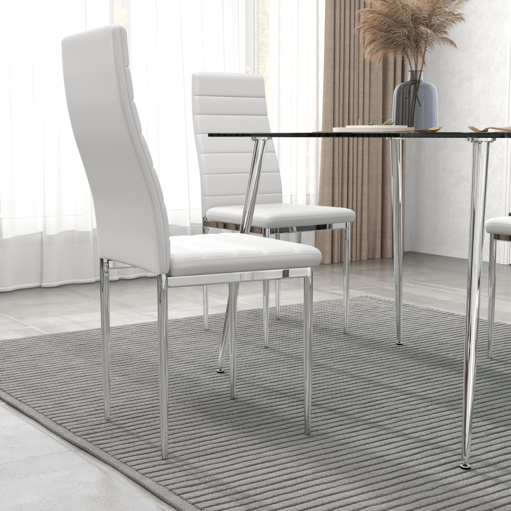 Esszimmerstühle 4er Set Weiße Moderner Eleganter Wohnzimmerstuhl Bürostühle Küchenstühle mit Verchromte Beine Weiß DE | LEUKHOUSE