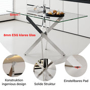 Glas Esstisch Küchentisch Glastisch Silberne Metalltischbeine Moderner Stil Quadratischen Tisch für Büro Küche 110cm DE | LEUKHOUSE