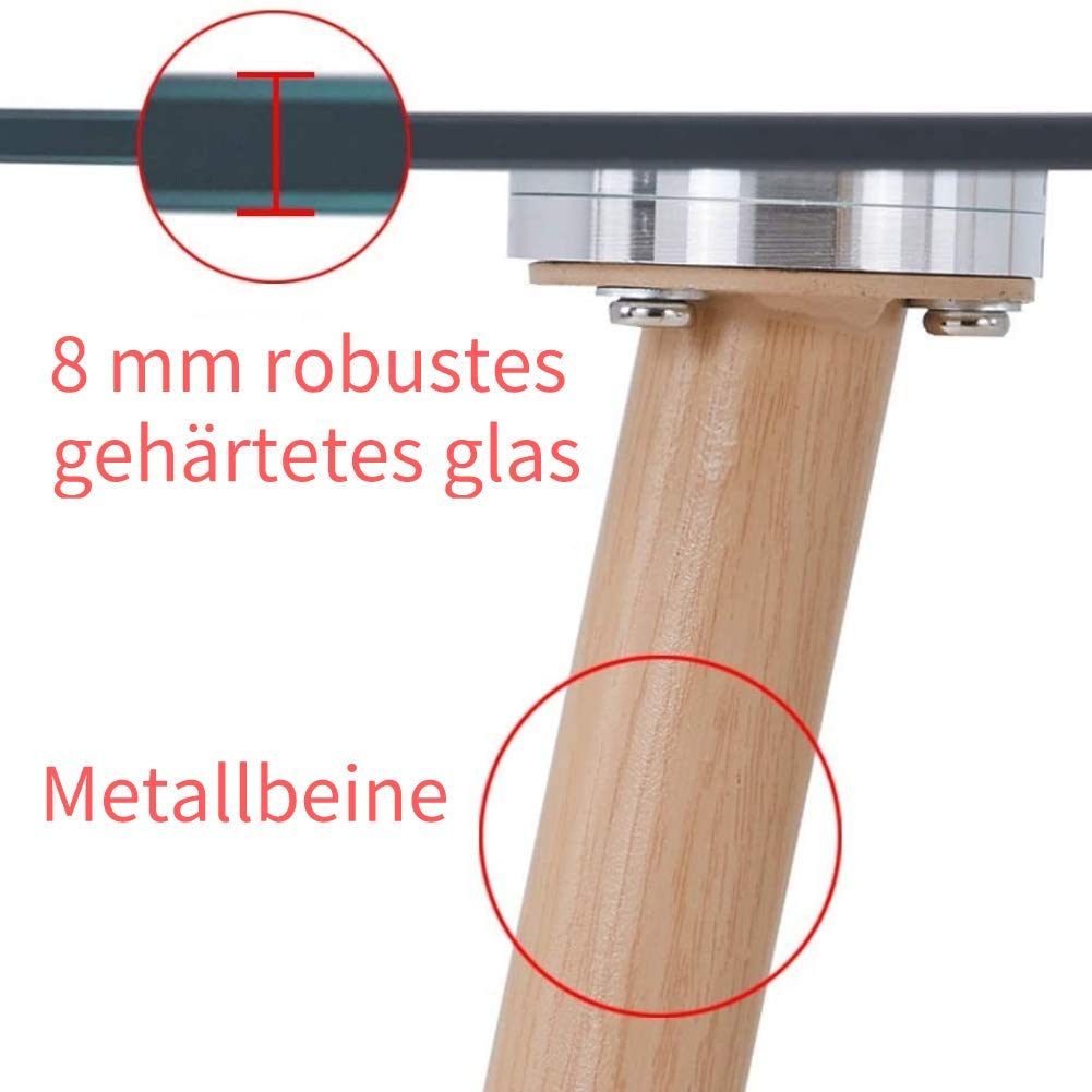 Esstisch aus Glas Rechteckiger Moderner Esstisch Küchentisch mit Metallbeine für Wohnzimmer Esszimmer Büro, Natur DE | LEUKHOUSE