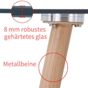 Esstisch aus Glas Rechteckiger Moderner Esstisch Küchentisch mit Metallbeine für Wohnzimmer Esszimmer Büro, Natur DE | LEUKHOUSE
