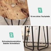 Esstisch Rund Holz Moderner Küchentisch Esszimmertische mit Schwarz Metallbeinen Tisch für Esszimmer Wohnzimmer Küche, Braun, 80 cm DE | LEUKHOUSE