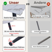 Rechteckiger Esstisch aus Glas Moderner Marmor Küchentisch mit Metallbeinen für Esszimmer Wohnzimmer, Weiß DE | LEUKHOUSE