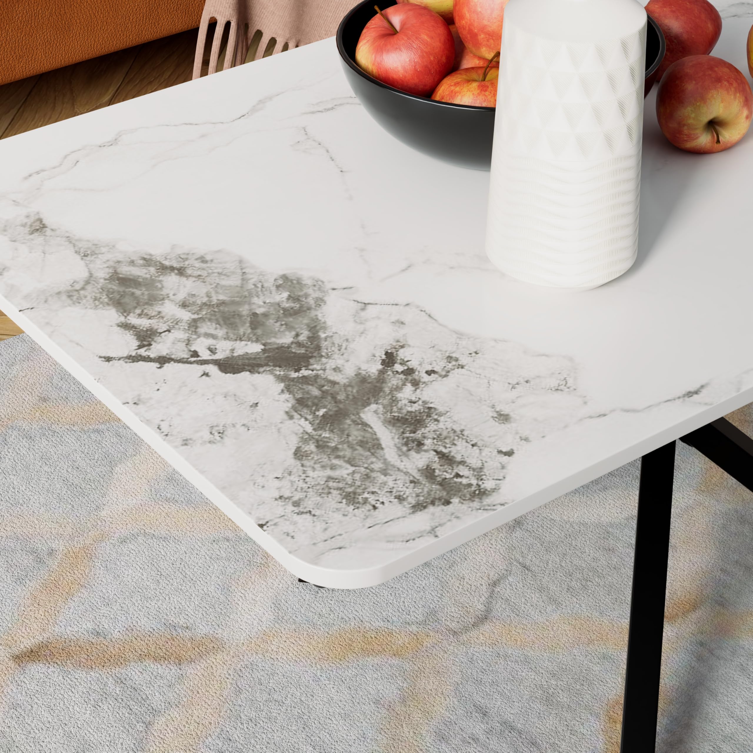 Couchtisch Weiß Wohnzimmertisch Marmor im Industriestil, Rechteckiger Sofatisch, Kaffetisch, TV Tische, für Wohnzimmer, Schlafzimmer, 100 x 50 x 45cm DE | LEUKHOUSE