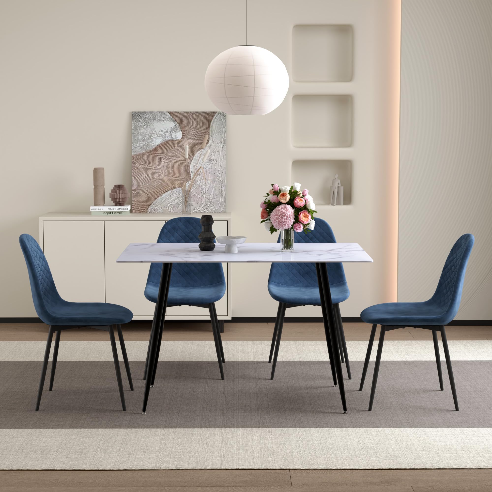 Rechteckiger Esstisch aus Glas Moderner Marmor Küchentisch mit Metallbeinen für Esszimmer Wohnzimmer, Weiß DE | LEUKHOUSE