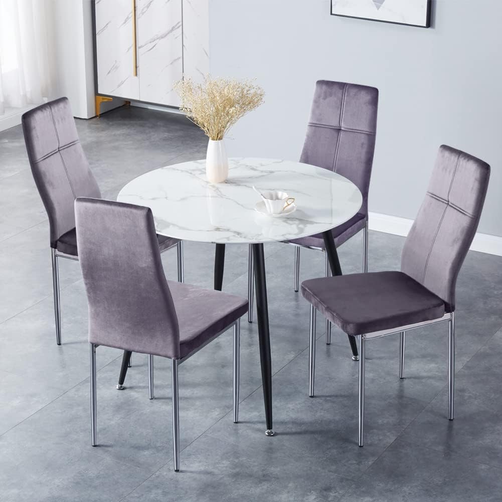 Esstisch Glas Esszimmertisch Moderner Küchentisch Rund Glastisch Marmor Tisch für Wohnzimmer Büro Küche 80cm，Marmor DE | LEUKHOUSE