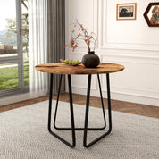 Esstisch Rund Holz Moderner Küchentisch Esszimmertische mit Schwarz Metallbeinen Tisch für Esszimmer Wohnzimmer Küche, Braun, 80 cm DE | LEUKHOUSE