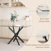 Esstisch Glas Küchentisch Glastisch Wohnzimmertisch mit Schwarze Beine Moderner Stil Rechteckiger Tisch für Büro Küche 110cm DE | LEUKHOUSE