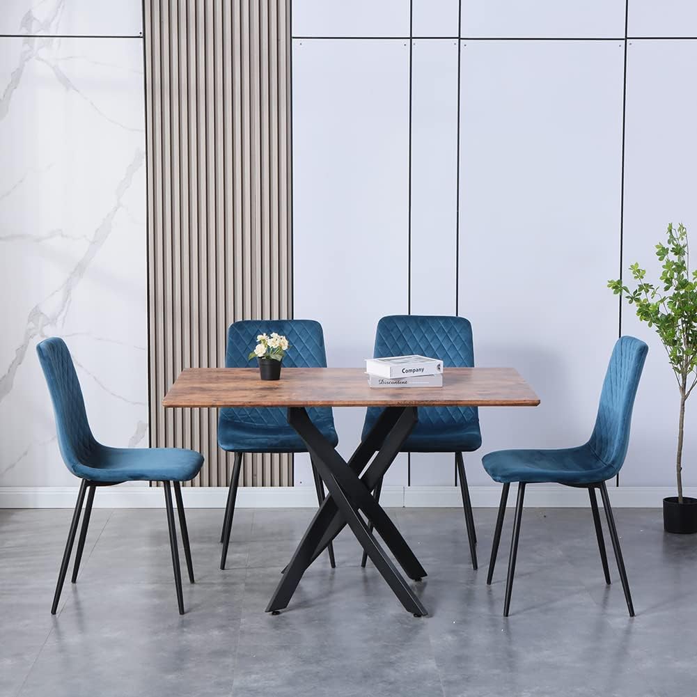 Esstisch Holz mit Schwarzen Metallbeinen, 4-6 Personen Geeignet Esstisch für Wohnzimmer und Büro 110 X 70 X 75 cm DE | LEUKHOUSE