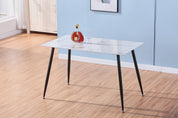 Rechteckiger Esstisch aus Glas Moderner Marmor Küchentisch mit Metallbeinen für Esszimmer Wohnzimmer, Weiß DE | LEUKHOUSE