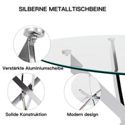 Esstisch Rund Glas Moderner Küchentisch Runder Glastisch Esszimmertische für Esszimmer Wohnzimmer Küche, 90 cm, Silber DE | LEUKHOUSE