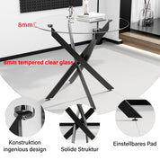 Esstisch Rund Glas Moderner Küchentisch 80cm Runder Glas Esszimmertische mit Metallbeinen für Esszimmer Wohnzimmer Küche, Schwarz DE | LEUKHOUSE