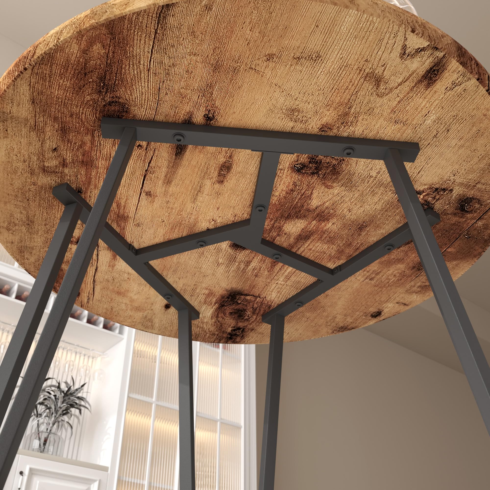 Esstisch Rund Holz Moderner Küchentisch Esszimmertische mit Schwarz Metallbeinen Tisch für Esszimmer Wohnzimmer Küche, Braun, 80 cm DE | LEUKHOUSE