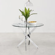 Runder Esstisch Glas Moderner Küchentisch Runder Glastisch Esszimmertische für Esszimmer Wohnzimmer Küche, Silber 80cm DE | LEUKHOUSE