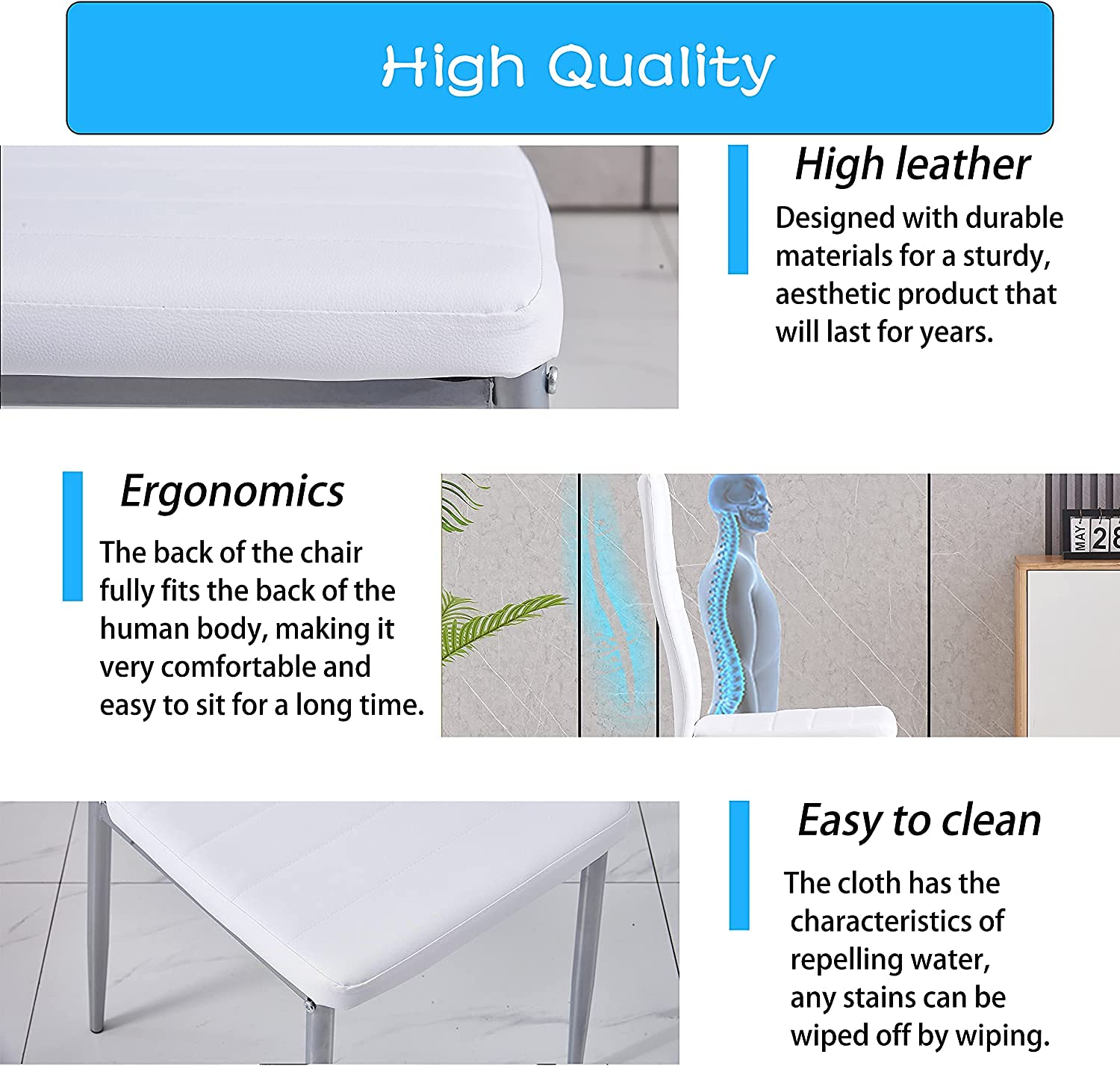 Esszimmerstühle 4er Set Weiße Moderner Eleganter Wohnzimmerstuhl Bürostühle Küchenstühle mit Verchromte Beine Weiß DE | LEUKHOUSE