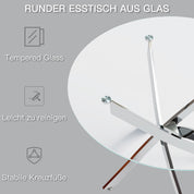 Runder Esstisch Glas Moderner Küchentisch Runder Glastisch Esszimmertische für Esszimmer Wohnzimmer Küche, Silber 80cm DE | LEUKHOUSE