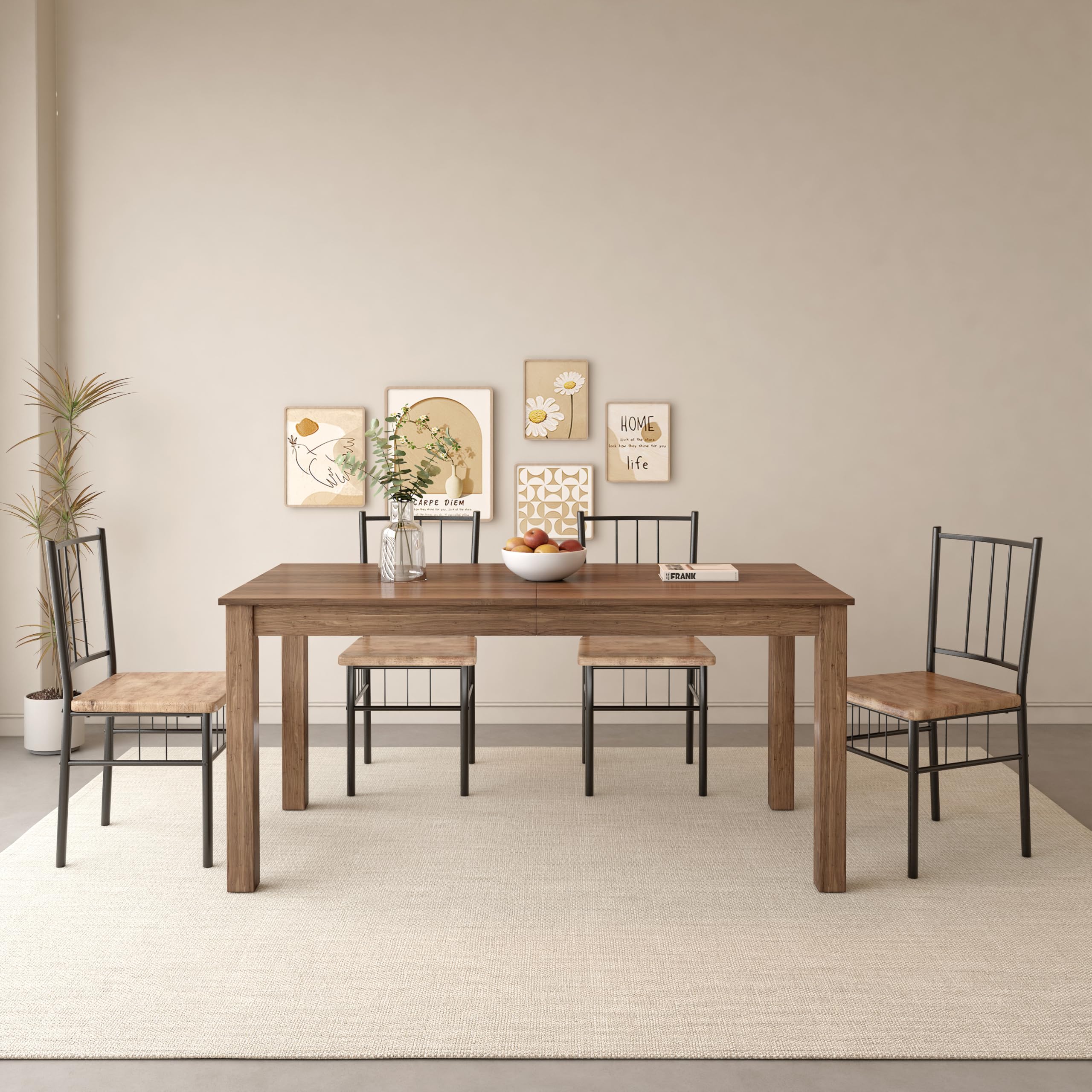 Esstisch Küchentisch 160 x 80cm Esszimmertische aus Holz Rechteckiger Tischbeine Industrial Style Holztisch Küchentisch Tisch küche für 4-6 Personen, Walnuss DE | LEUKHOUSE