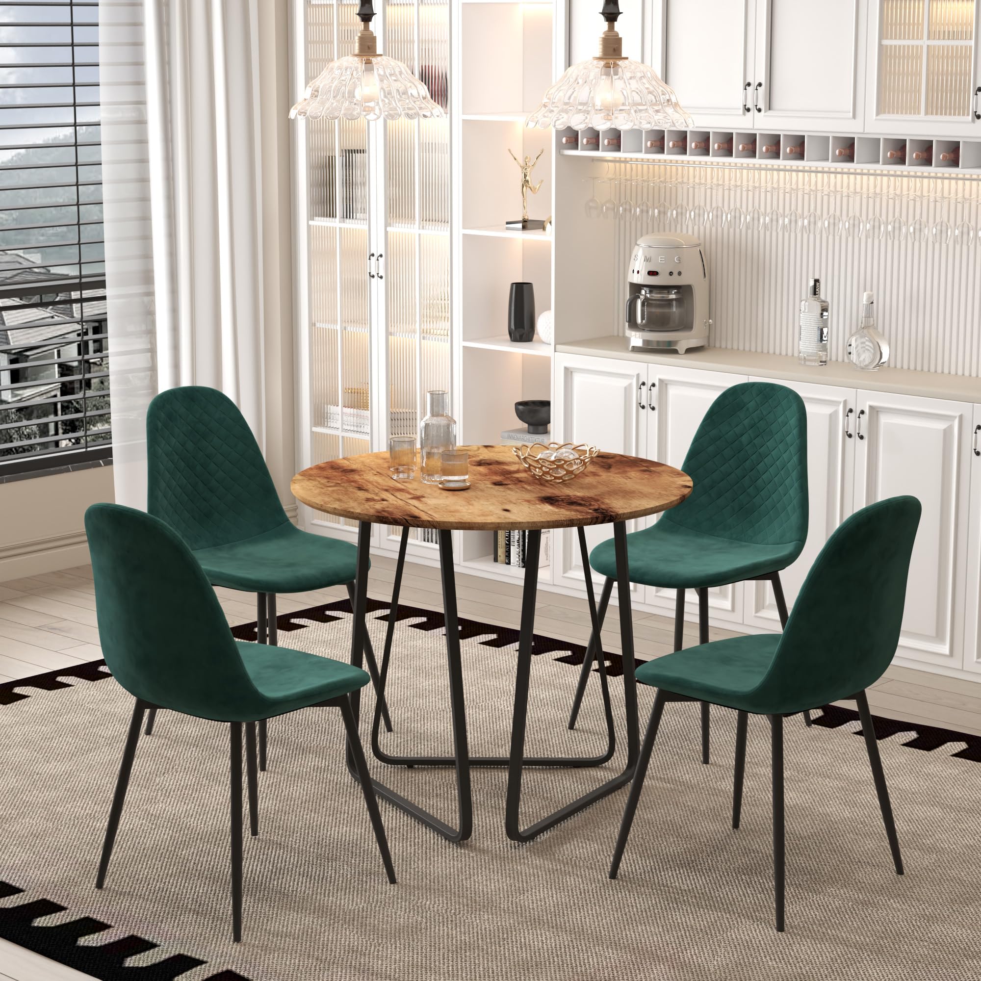 Esstisch Rund Holz Moderner Küchentisch Esszimmertische mit Schwarz Metallbeinen Tisch für Esszimmer Wohnzimmer Küche, Braun, 80 cm DE | LEUKHOUSE