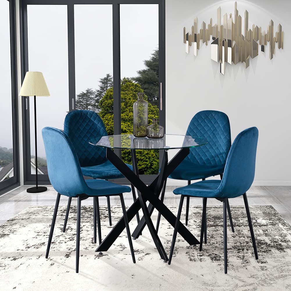 Esstisch Rund Glas Moderner Küchentisch Design Glastisch Esszimmertische für Esszimmer Wohnzimmer 4-6 Personen, 90cm, Schwarz DE | LEUKHOUSE