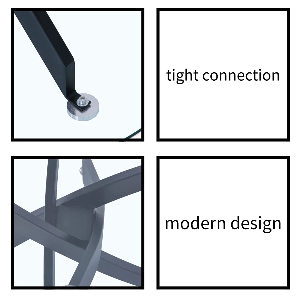 Esstisch Rund Glas Moderner Küchentisch 80cm Runder Glas Esszimmertische mit Metallbeinen für Esszimmer Wohnzimmer Küche, Schwarz DE | LEUKHOUSE