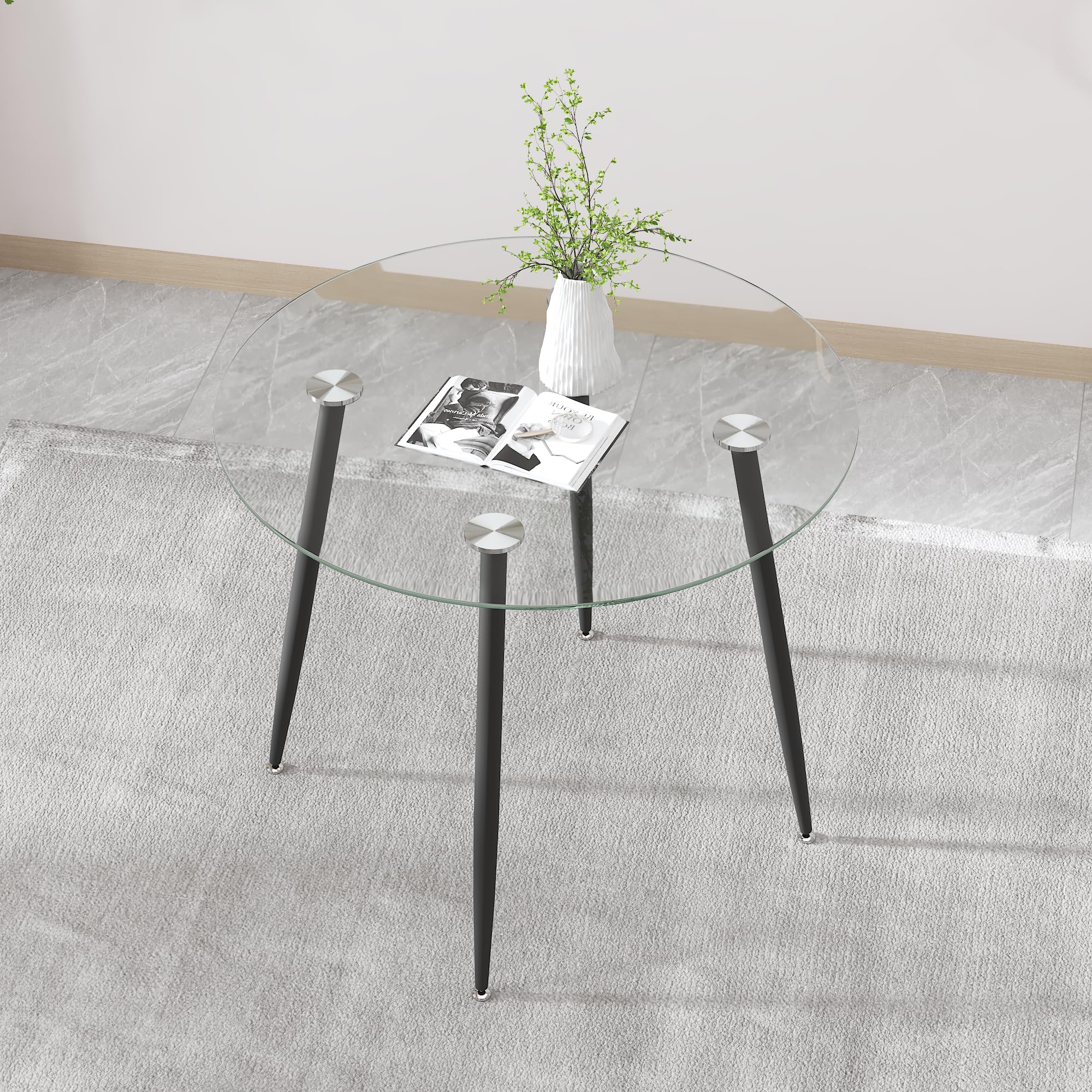 Esstisch Glas Esszimmertisch küchentisch Glastisch Moderner Stil Runder Tisch für Wohnzimmer Büro Küche Schwarz 80cm DE | LEUKHOUSE