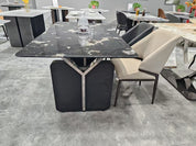 Обеденный стол Super Crystal из нержавеющей стали и дерева LKD065DTYX | LEUKHOME